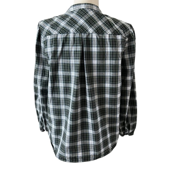 J.Crew Blue Green Tartan Plaid Button Down Top Size Large Ruffled Beaded Blouse - Picture 6 of 14